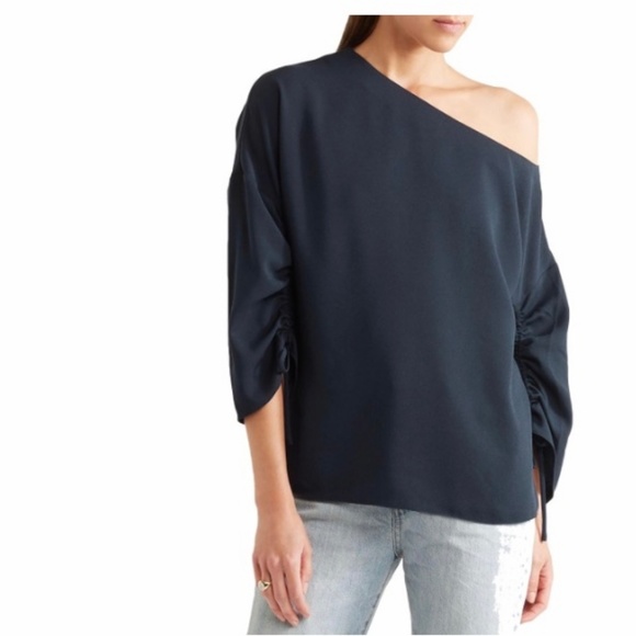 Tibi Tops - NWT TIBI ONE SHOULDER NAVY CREPE TOP